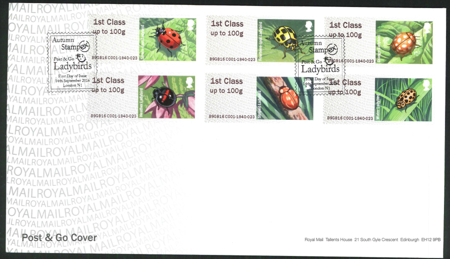 2016 - Ladybirds Post & Go, First Day Cover, Autumn Stampex FDI, London N1 Postmark